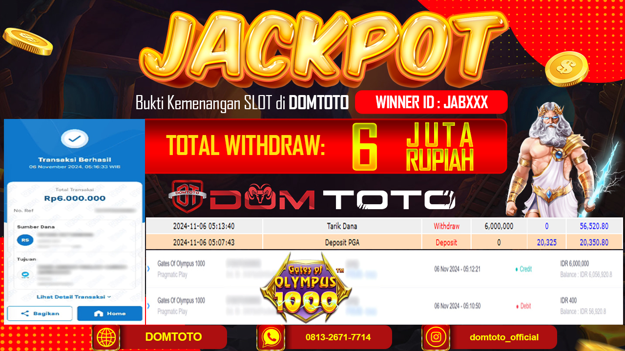JACKPOT SLOT GATE OF OLYMPUS 1000  06 NOVEMBER 2024